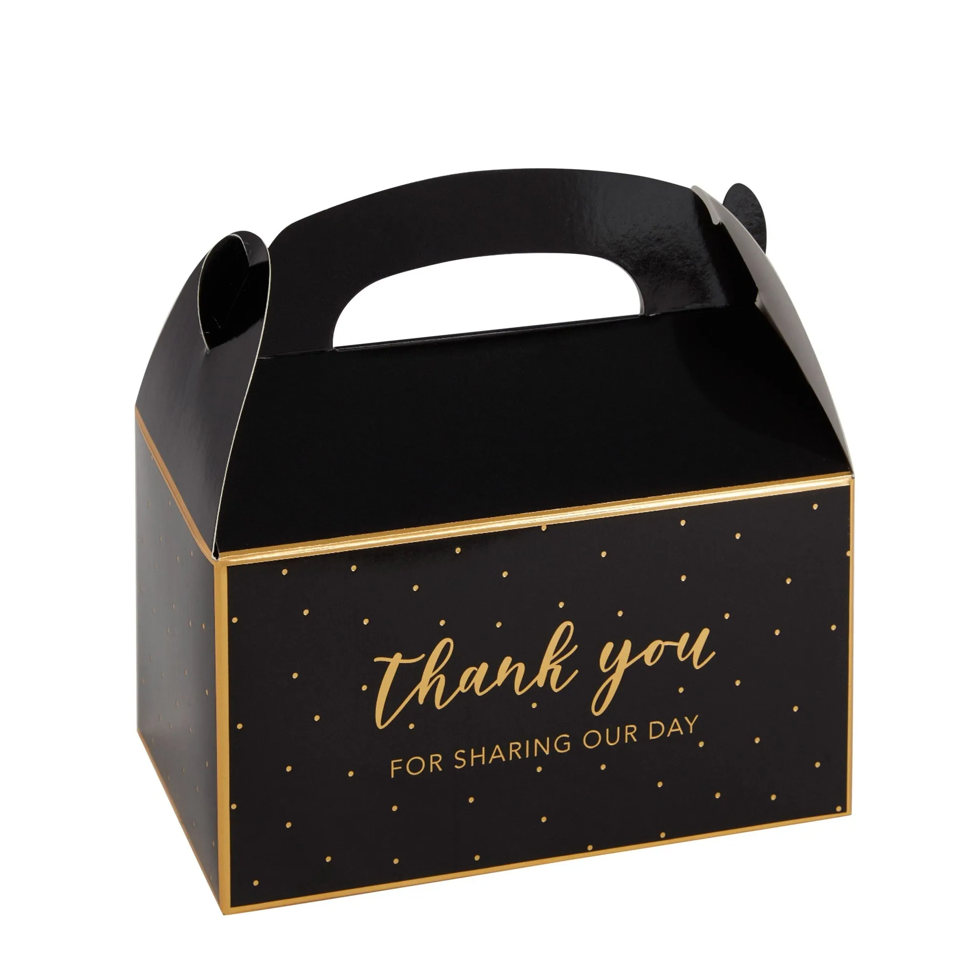 24-Pack 6.3x3.5x3.5-Inch Black Party Favor Gable Boxes, Thank You Gift Boxes for Birthday, Wedding, and Baby Shower Celebrations