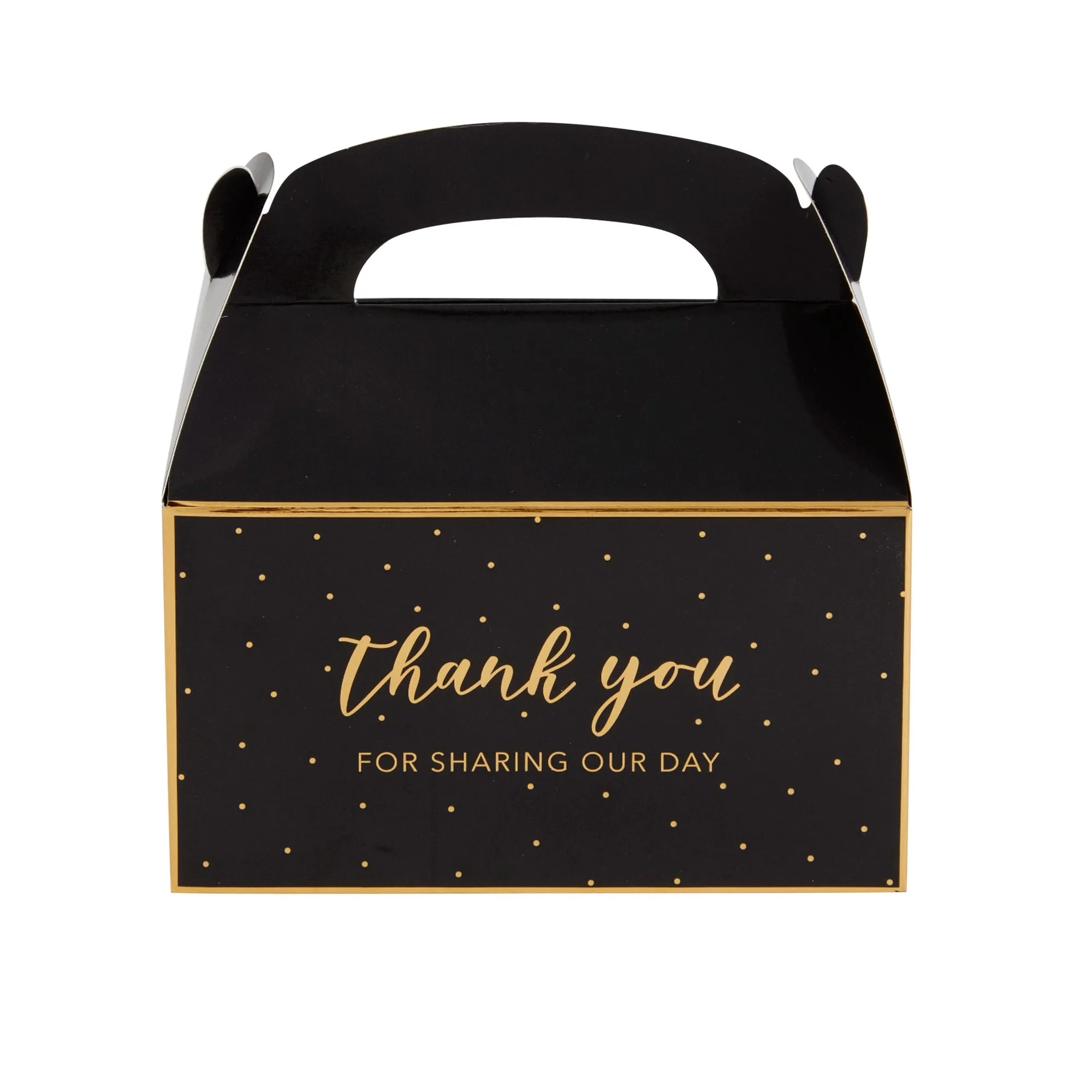 24-Pack 6.3x3.5x3.5-Inch Black Party Favor Gable Boxes, Thank You Gift Boxes for Birthday, Wedding, and Baby Shower Celebrations