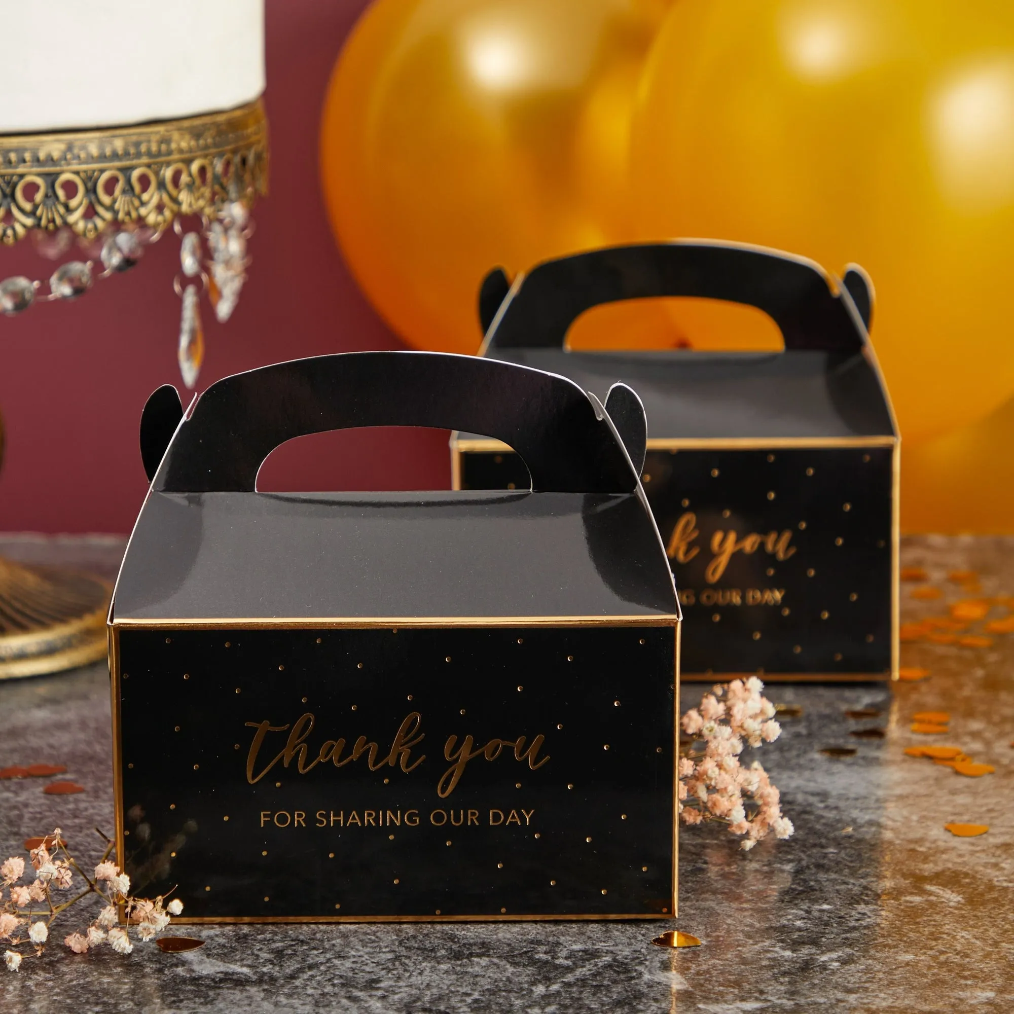 24-Pack 6.3x3.5x3.5-Inch Black Party Favor Gable Boxes, Thank You Gift Boxes for Birthday, Wedding, and Baby Shower Celebrations