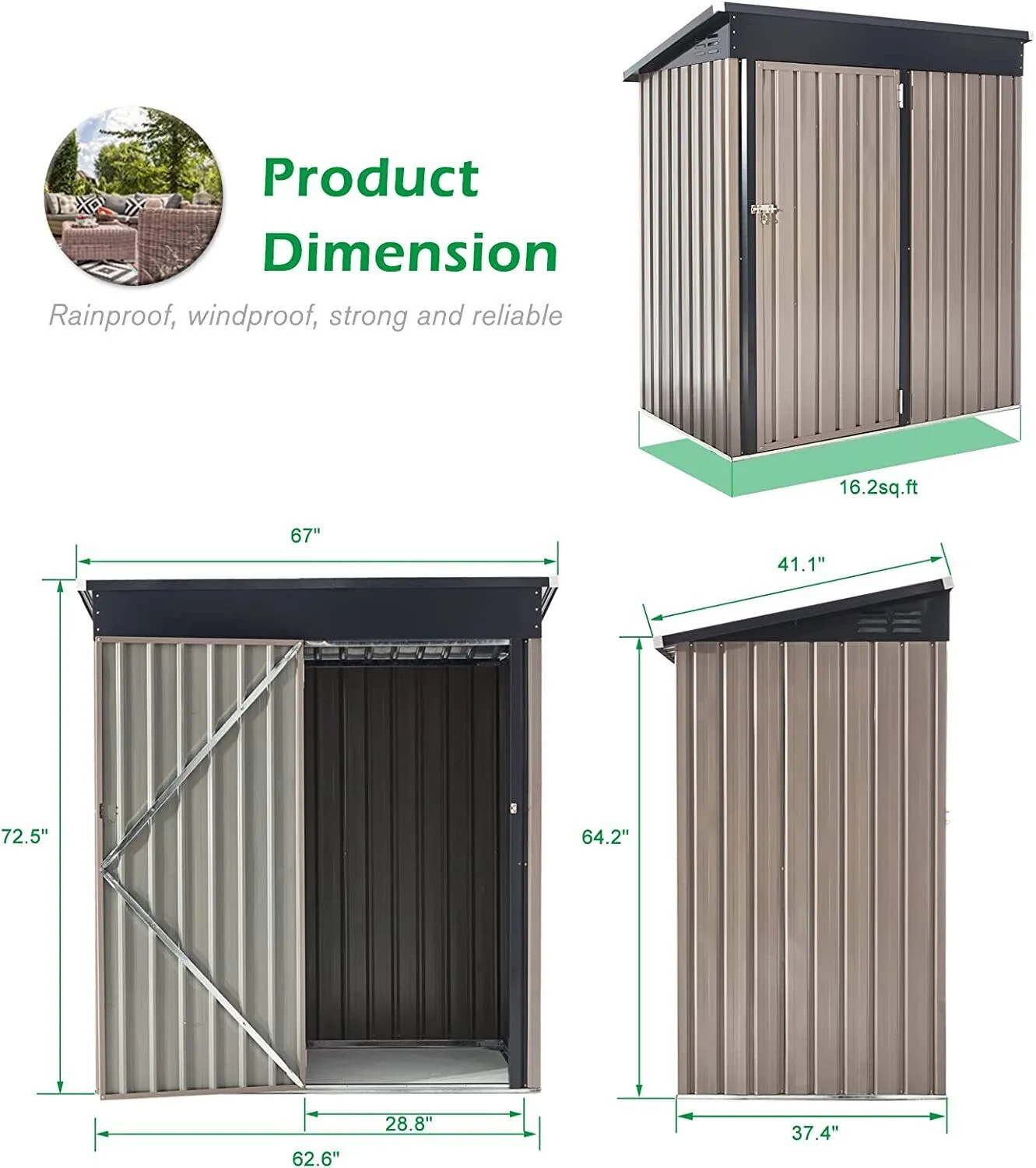 5' x 3' Metal Storage Shed