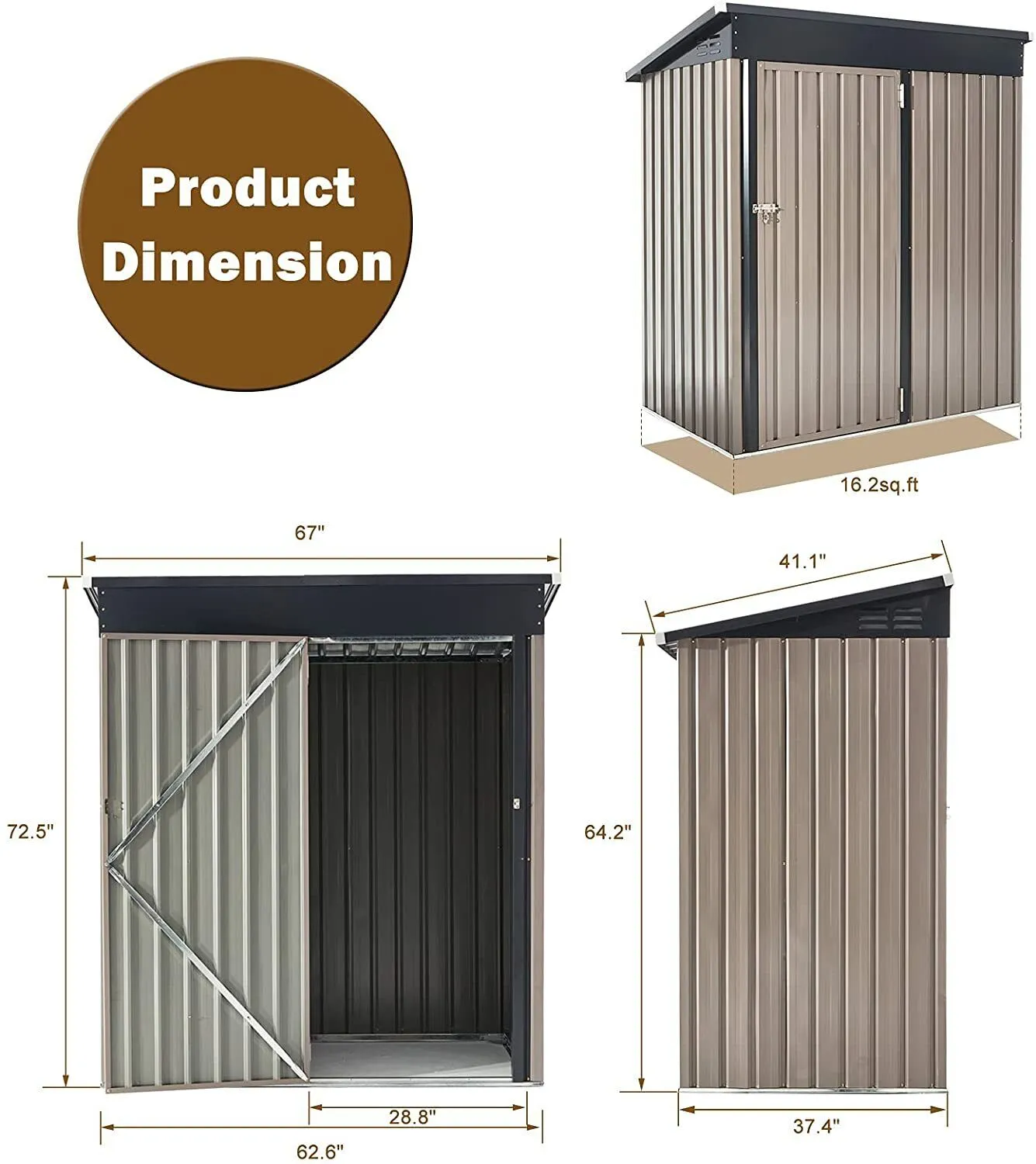 5' x 3' Metal Storage Shed