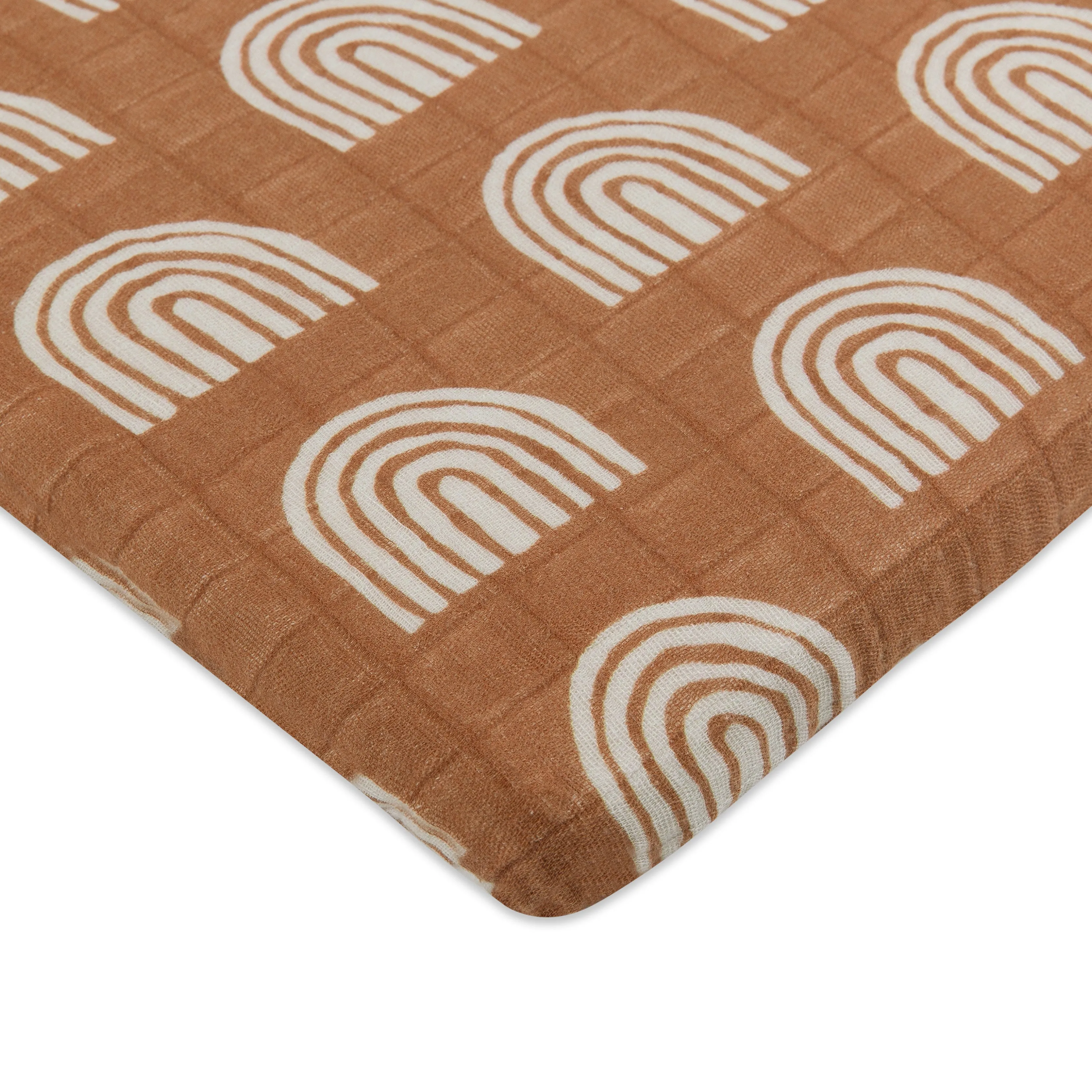 All-Stages Bassinet Sheet in GOTS-Certified Organic Muslin Cotton - Terracotta Rainbow