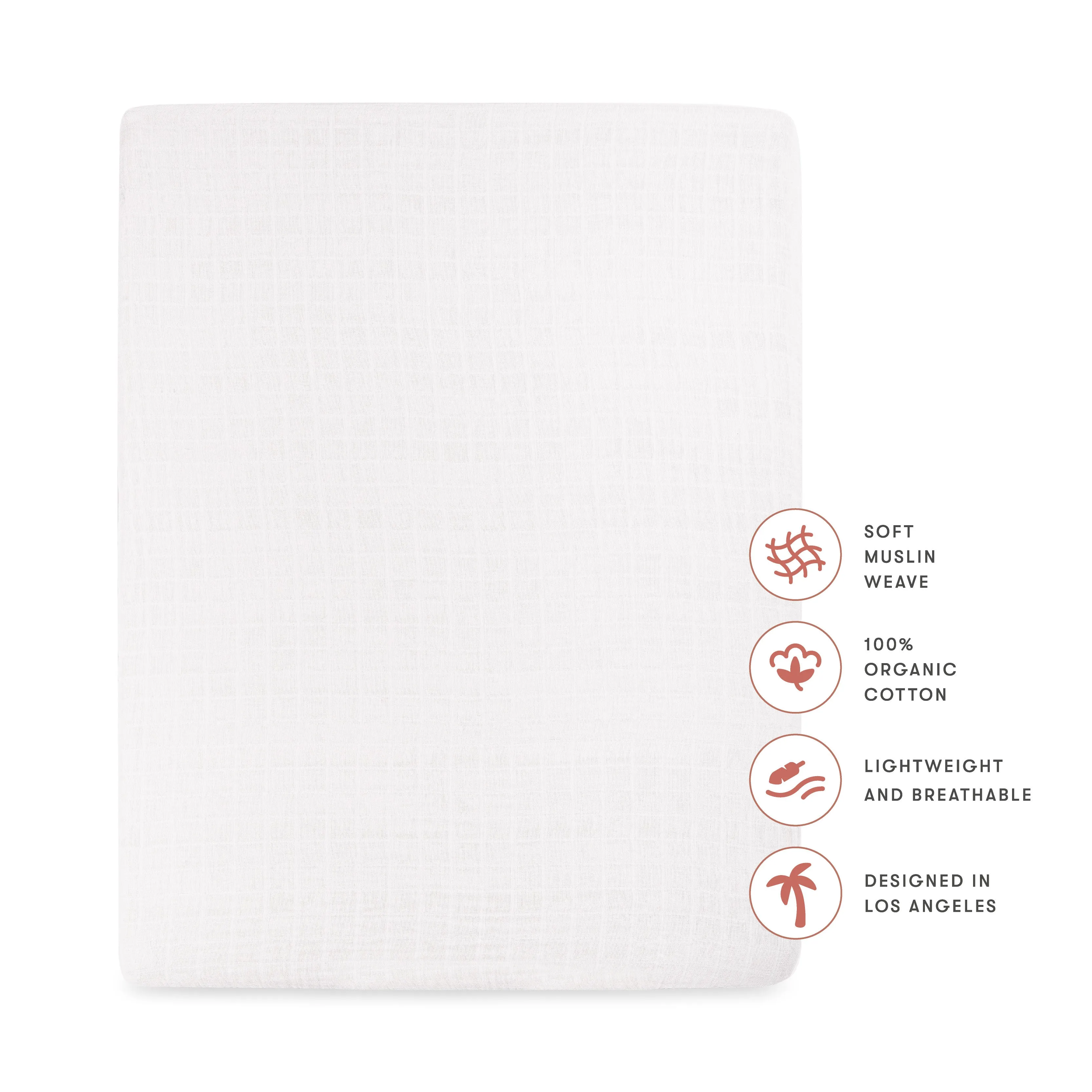 All-Stages Midi Crib Sheet in GOTS Certified Organic Muslin Cotton - White