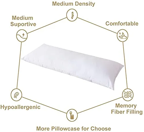 ATOOTFUSION Microfiber Insert Soft Long Bed Breathable Full Body Pillow for Adult Side Sleeper (White, 20 x 54 inch)