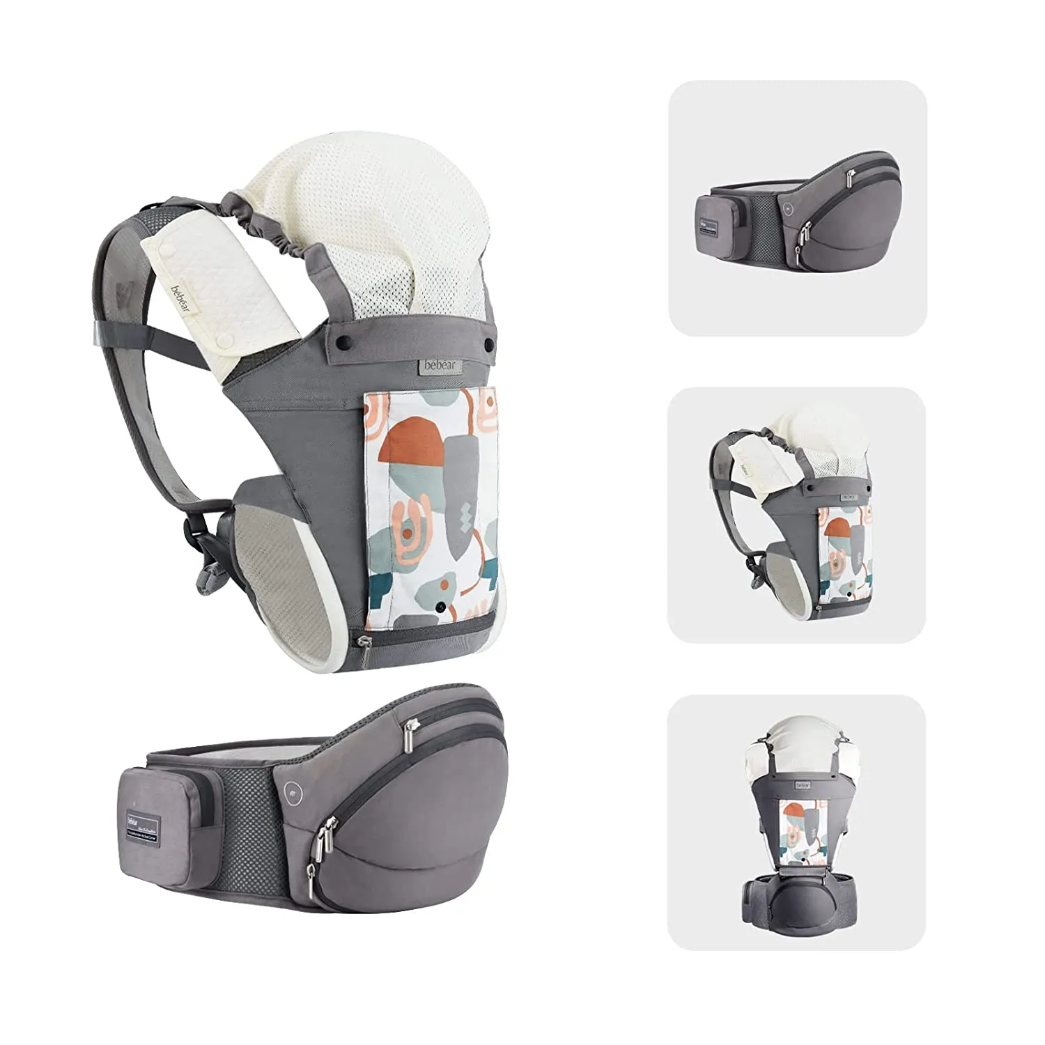 Bebamour Baby Carrier Front and Back Carry Baby Newborns to Toddler Baby Hip Carrier with 3 Pieces Teething Pads