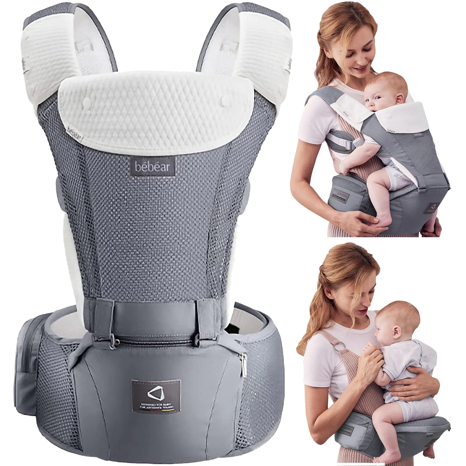 Bebamour Baby Carrier Front and Back Carry Baby Newborns to Toddler Baby Hip Carrier with 3 Pieces Teething Pads