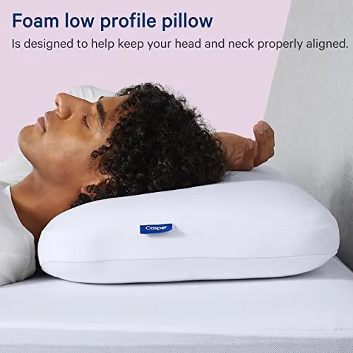 Casper Sleep Low Profile Foam Pillow for Sleeping, King, White