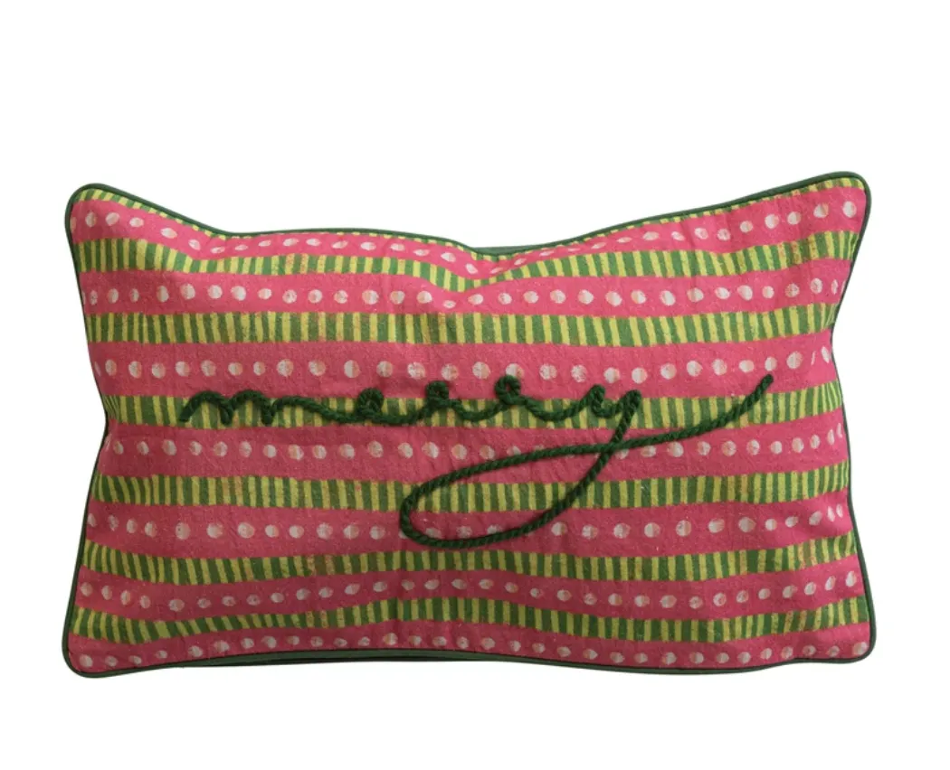 Cotton Slub Printed Merry Lumbar Pillow