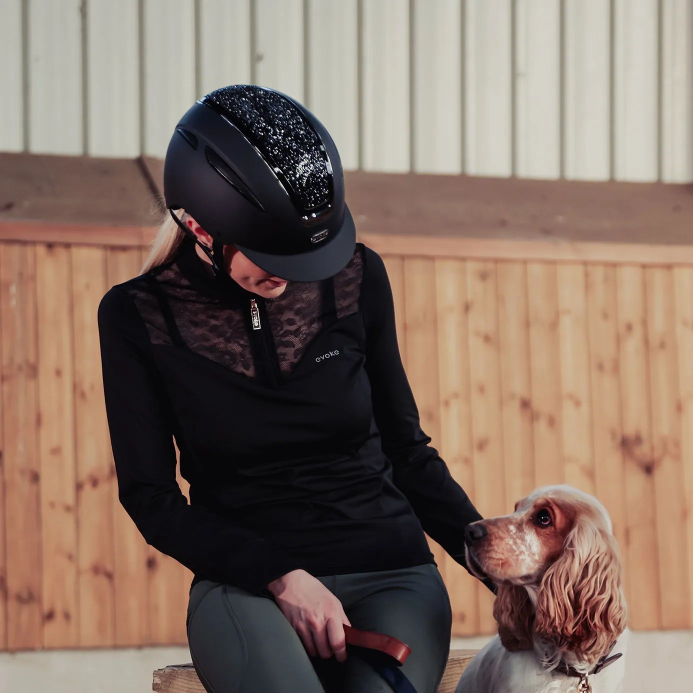 Evoke Callisto Classic Peak Riding Hat - Black/Black Crystal