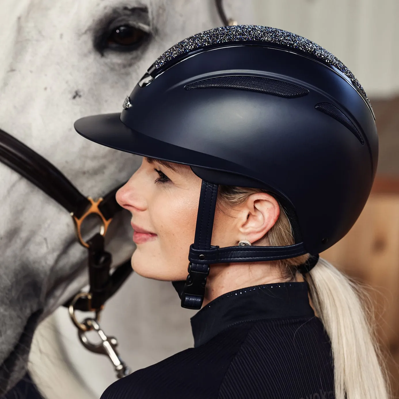 Evoke Callisto Classic Peak Riding Hat - Navy/Navy Crystal