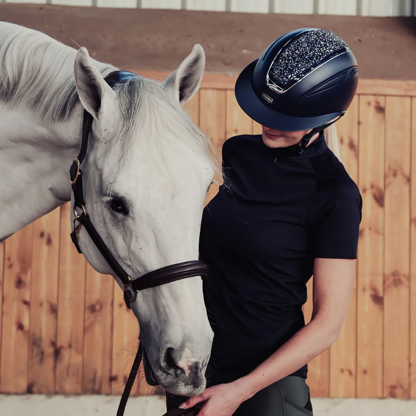 Evoke Callisto Wide Peak Riding Hat - Navy/Navy Crystal