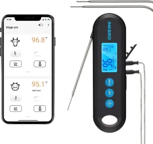 INKBIRD Hybrid Thermometer between a Remote Bluetooth BBQ Meat Thermometer with 2 Probes and an Instant-Read Thermometer,Rechargeable Grill Thermometer with Temperature Alarms and Graph, Calibration