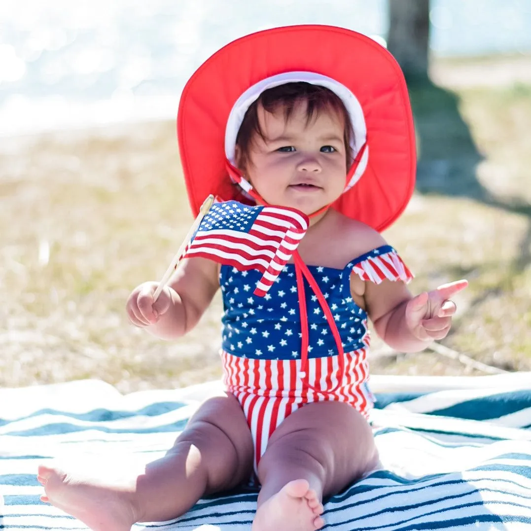 Kids Wide Brim Sun Hat "Fun Sun Day Play Hat" - Red