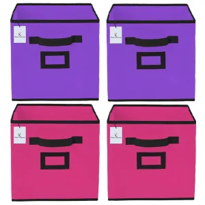 Kuber Industries Non Woven 4 Pieces Small Foldable Storage Organiser Cubes/Boxes (Pink & Purple) - CTKTC035192