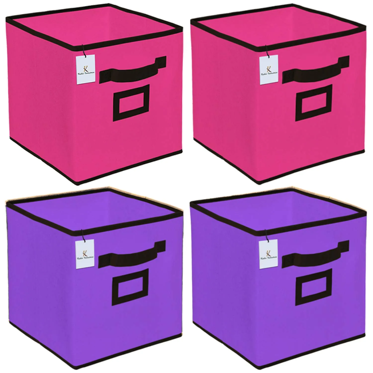 Kuber Industries Non Woven 4 Pieces Small Foldable Storage Organiser Cubes/Boxes (Pink & Purple) - CTKTC035192