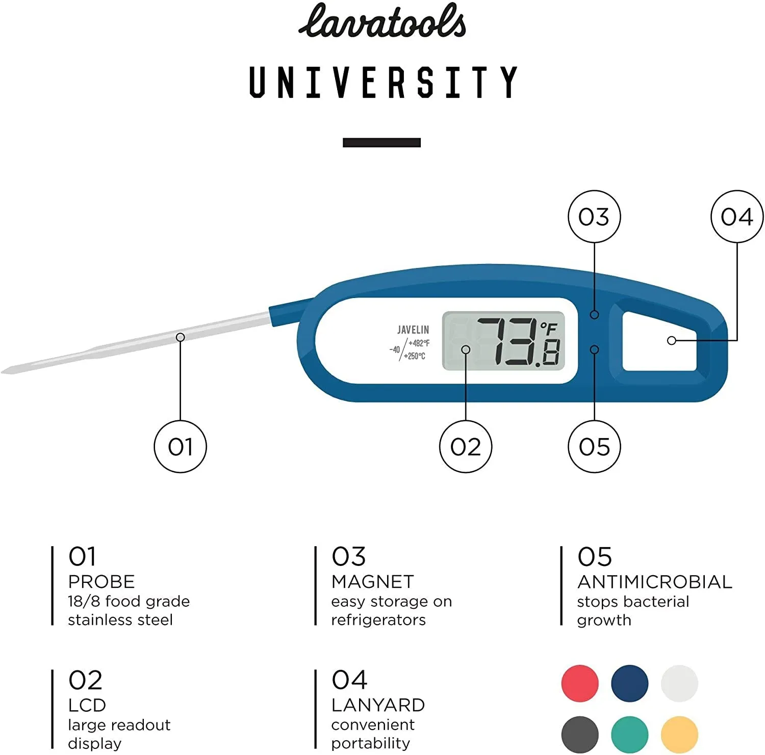 Lavatools PT12 Javelin Digital Instant Read Meat Thermometer for Kitchen, Food Cooking, Grill, BBQ, Smoker, Candy, Home Brewing, Coffee, and Oil Deep Frying