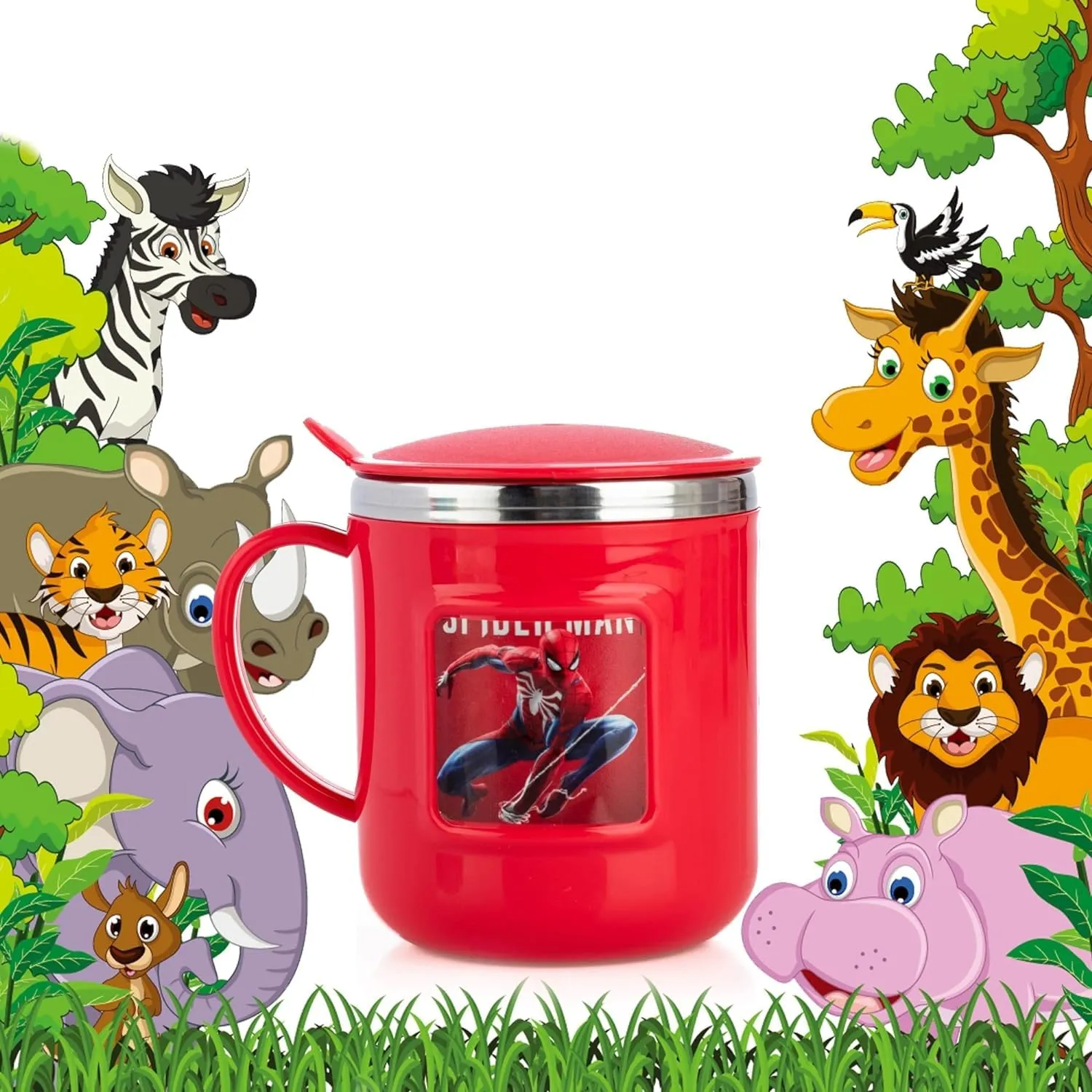 MAGIC PLUS Milk Mugs for Kids - Fun and Functional Stainless Steel Mugs with Lids (304 Stainless Steel, Double Wall Vacuum Insulated, Spillproof Lid, 300ml, Red)