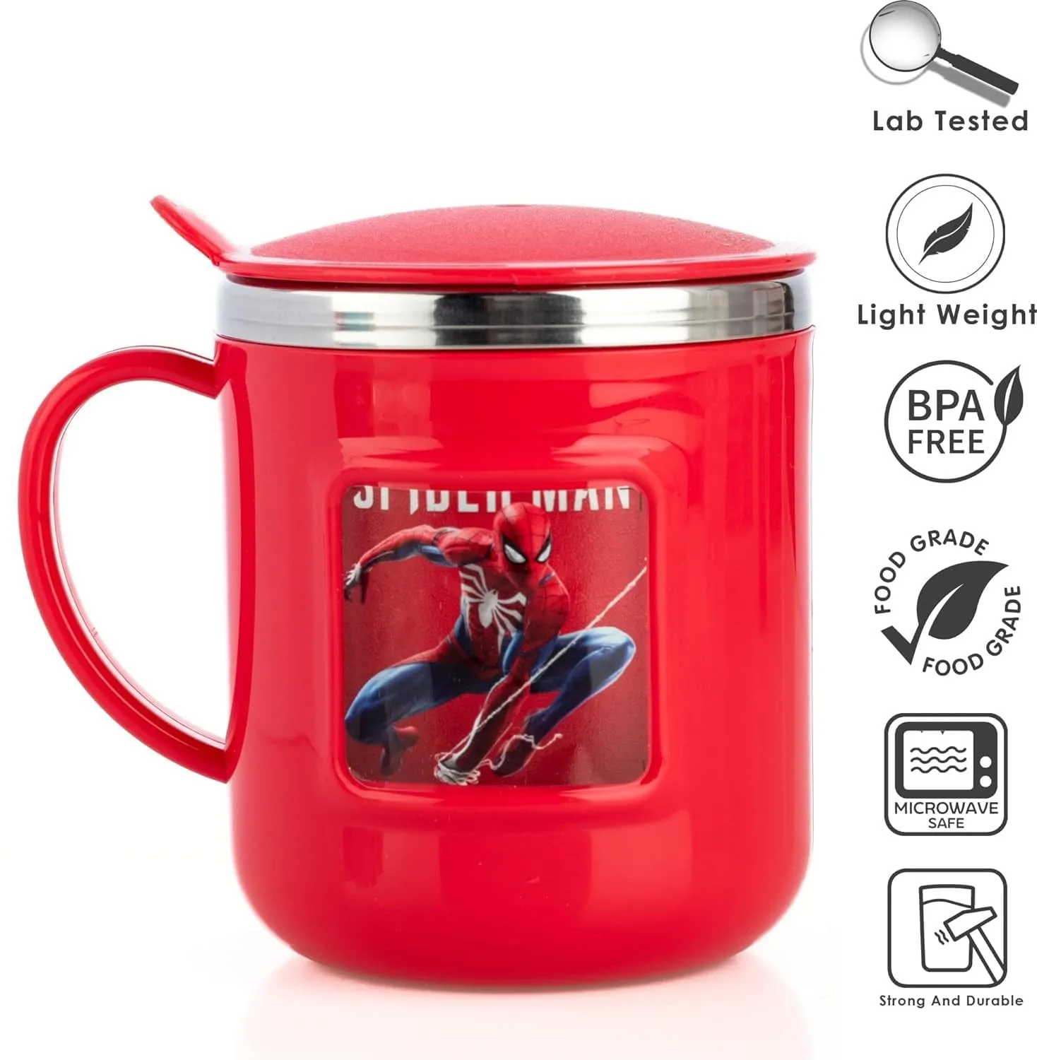 MAGIC PLUS Milk Mugs for Kids - Fun and Functional Stainless Steel Mugs with Lids (304 Stainless Steel, Double Wall Vacuum Insulated, Spillproof Lid, 300ml, Red)