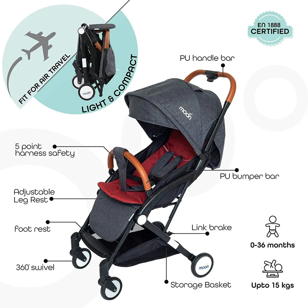 Moon Ritzi Stroller Red Birth to 18 kg