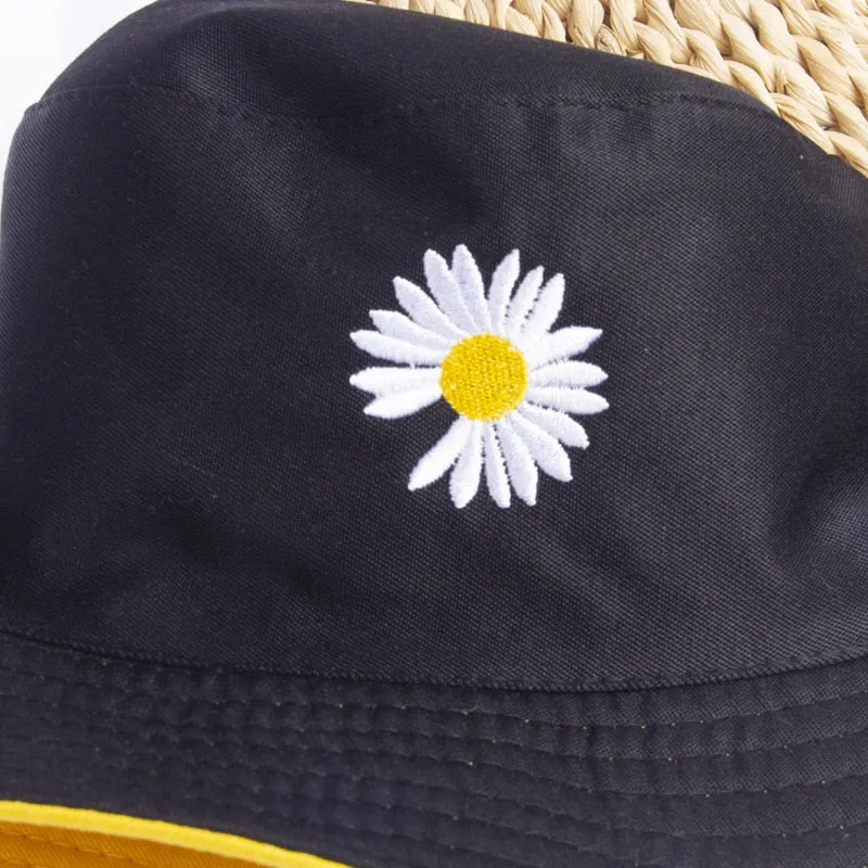 Unisex Daisy Embroidered Reversible Fisherman Bucket Hat