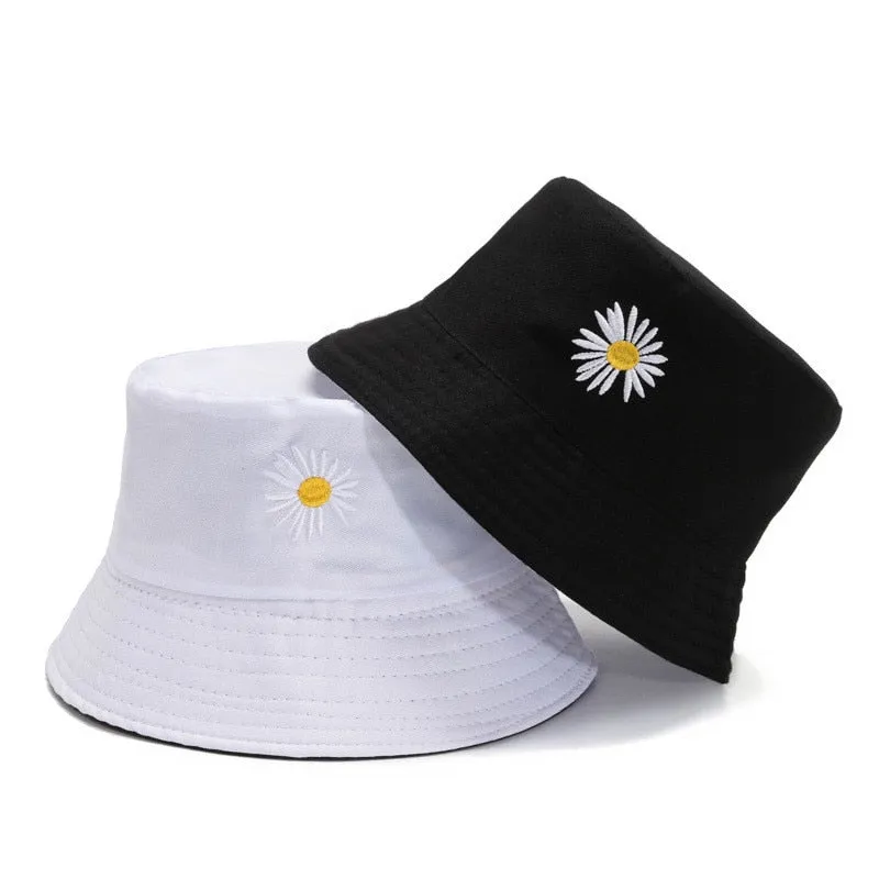 Unisex Daisy Embroidered Reversible Fisherman Bucket Hat