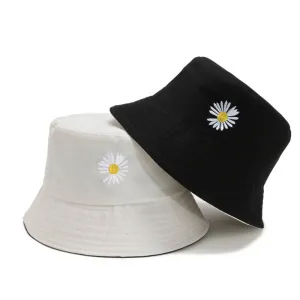 Unisex Daisy Embroidered Reversible Fisherman Bucket Hat