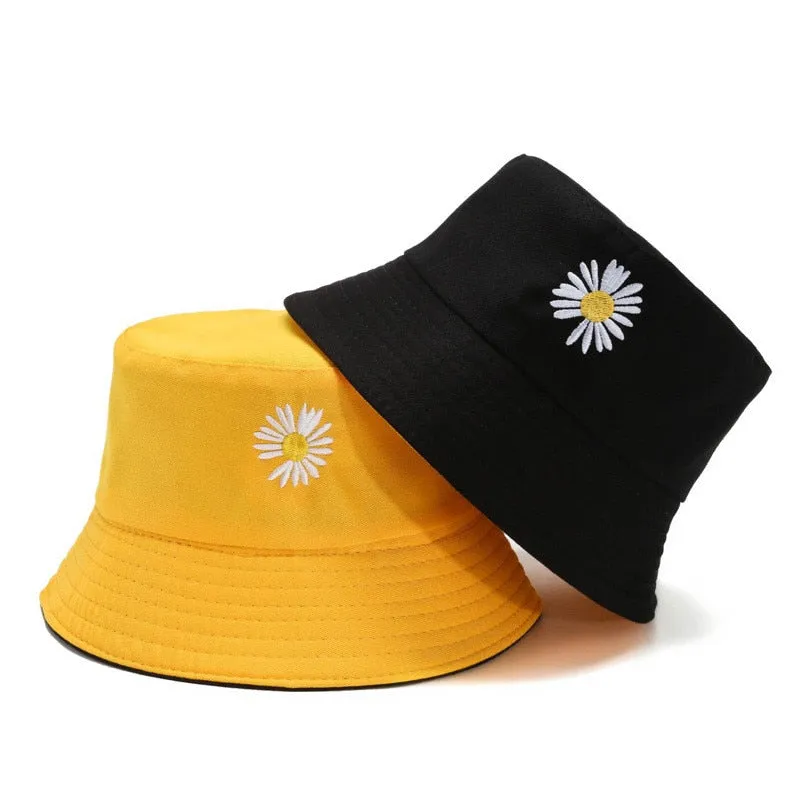 Unisex Daisy Embroidered Reversible Fisherman Bucket Hat